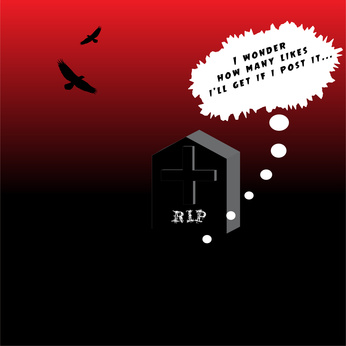 Grave with thinking bubble about addiction to facebook. Vector illustration addiction concept